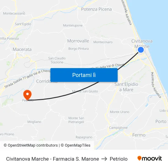 Civitanova Marche - Farmacia S. Marone to Petriolo map