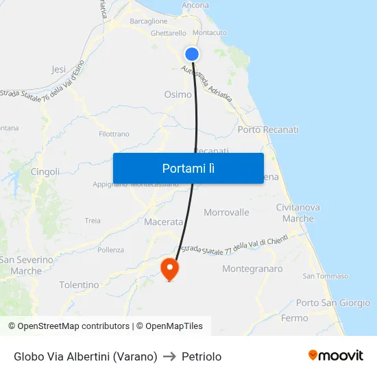 Globo Via Albertini (Varano) to Petriolo map