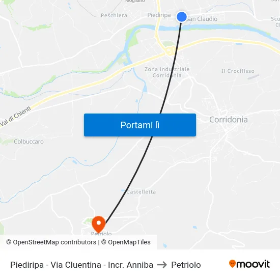 Piediripa - Via Cluentina - Incr. Anniba to Petriolo map