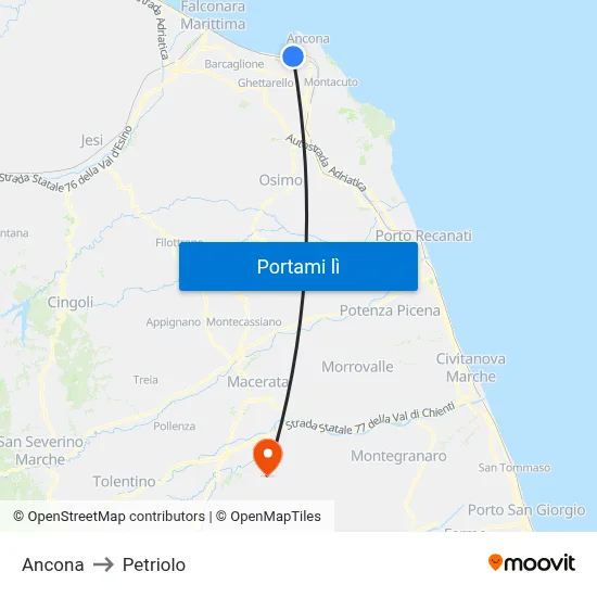 Ancona to Petriolo map
