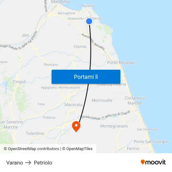 Varano to Petriolo map
