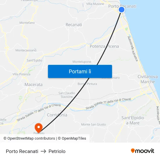 Porto Recanati to Petriolo map