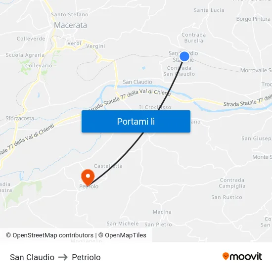 San Claudio to Petriolo map