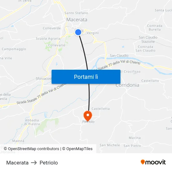 Macerata to Petriolo map