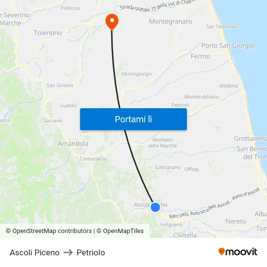 Ascoli Piceno to Petriolo map