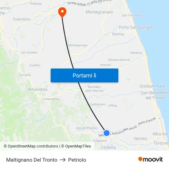 Maltignano Del Tronto to Petriolo map