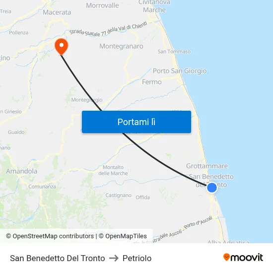 San Benedetto Del Tronto to Petriolo map