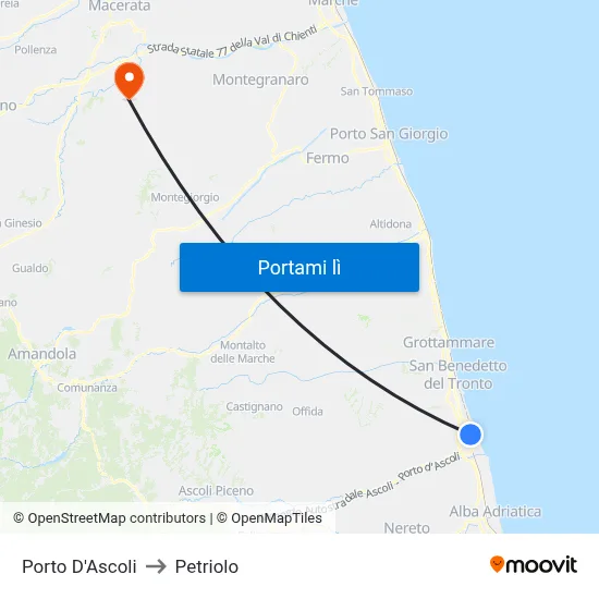 Porto D'Ascoli to Petriolo map