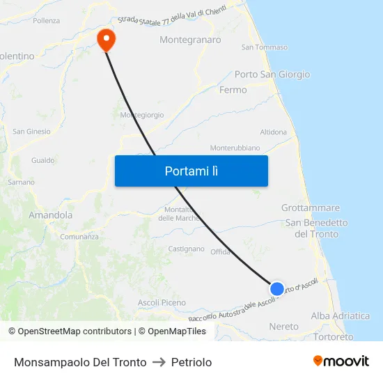 Monsampaolo Del Tronto to Petriolo map