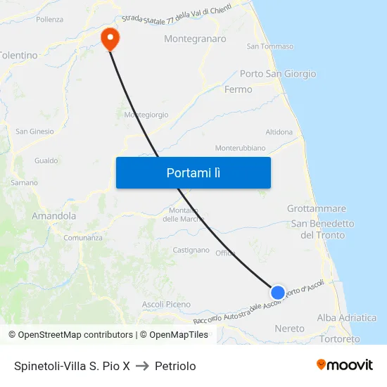 Spinetoli-Villa S. Pio X to Petriolo map
