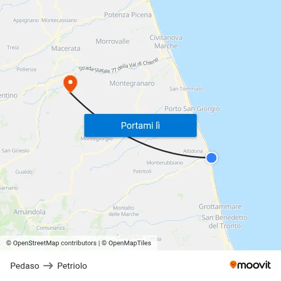 Pedaso to Petriolo map
