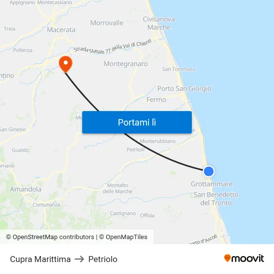 Cupra Marittima to Petriolo map