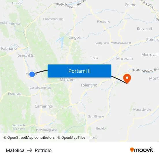 Matelica to Petriolo map