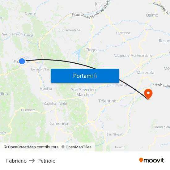 Fabriano to Petriolo map