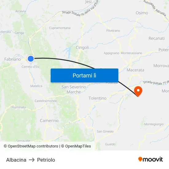 Albacina to Petriolo map