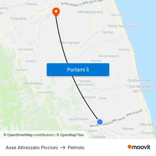 Asse Attrezzato Piccioni to Petriolo map
