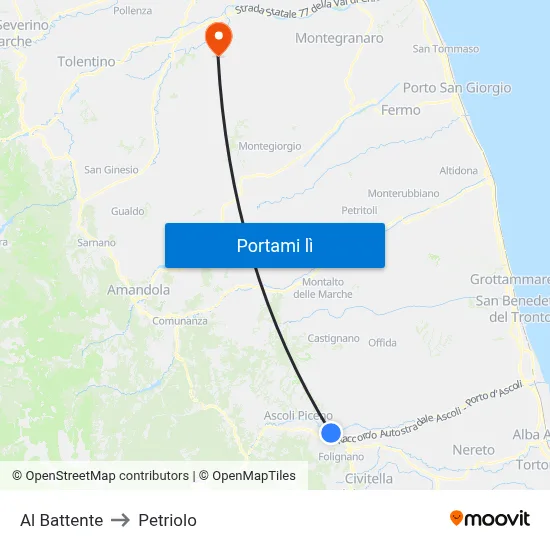 Al Battente to Petriolo map