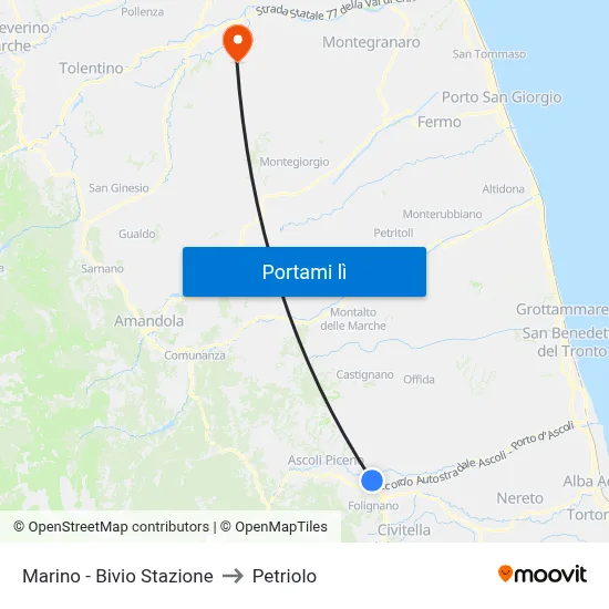 Marino - Bivio Stazione to Petriolo map