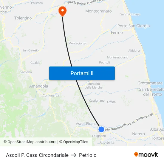 Ascoli P. Casa Circondariale to Petriolo map