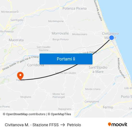 Civitanova M. - Stazione FFSS to Petriolo map