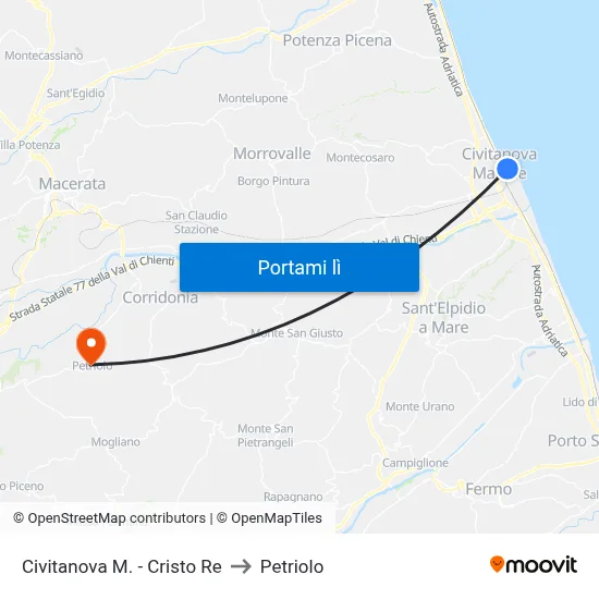 Civitanova M. - Cristo Re to Petriolo map