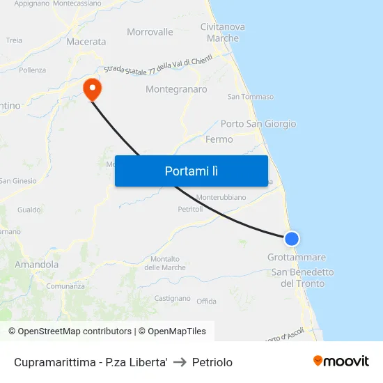 Cupramarittima - P.za Liberta' to Petriolo map