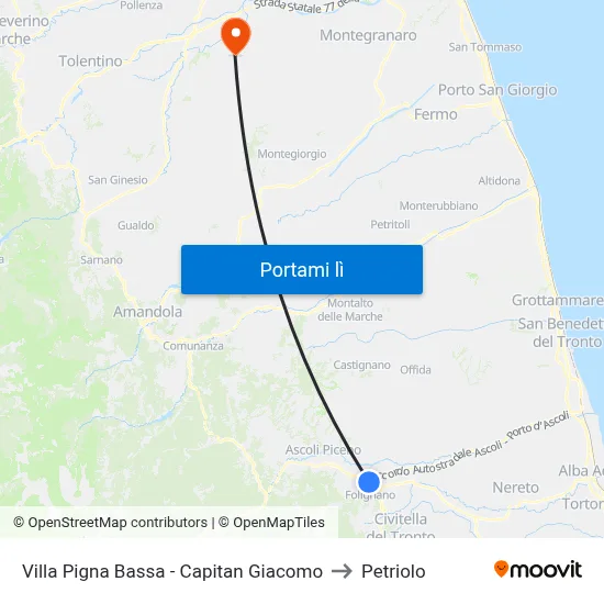 Villa Pigna Bassa - Capitan Giacomo to Petriolo map