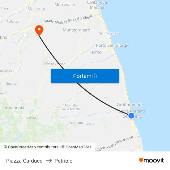 Piazza Carducci to Petriolo map