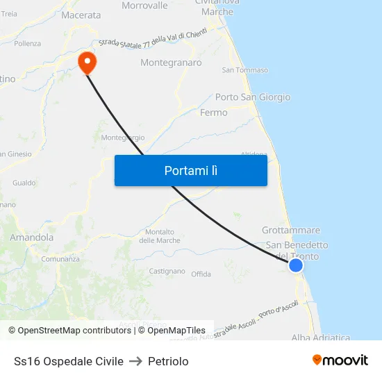 Ss16 Ospedale Civile to Petriolo map