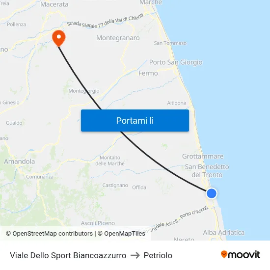 Viale Dello Sport Biancoazzurro to Petriolo map