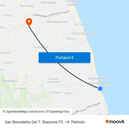 San Benedetto Del T. Stazione FS to Petriolo map
