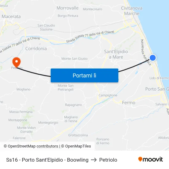 Ss16 - Porto Sant'Elpidio - Boowling to Petriolo map