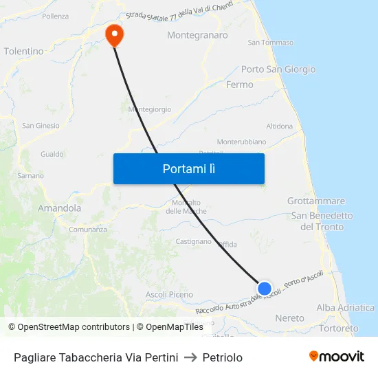 Pagliare Tabaccheria Via Pertini to Petriolo map