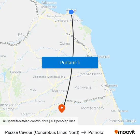 Piazza Cavour (Conerobus Linee Nord) to Petriolo map