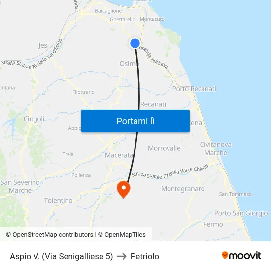 Aspio V. (Via Senigalliese 5) to Petriolo map