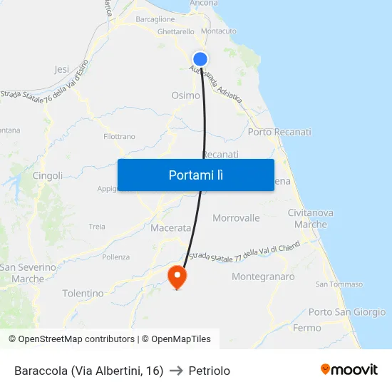Baraccola (Via Albertini, 16) to Petriolo map