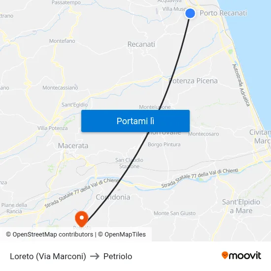 Loreto (Via Marconi) to Petriolo map