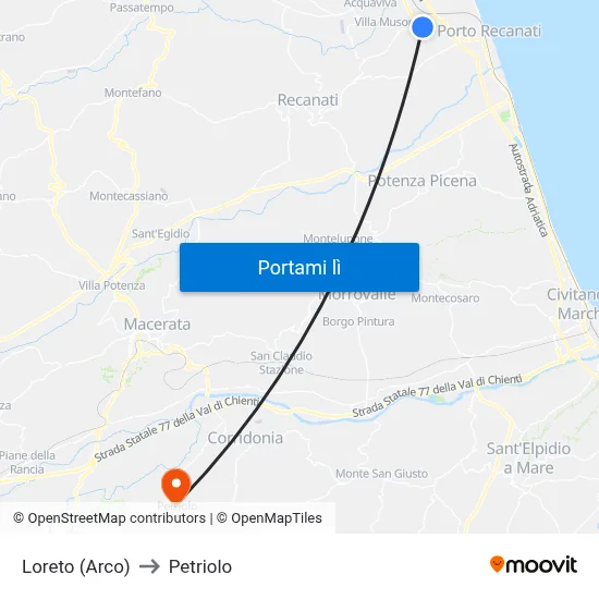Loreto (Arco) to Petriolo map