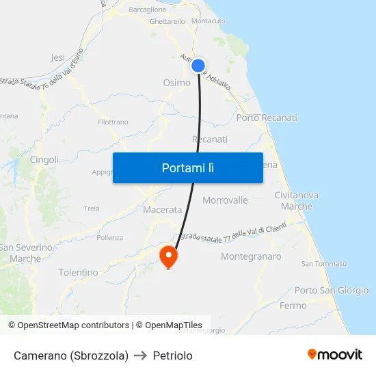Camerano (Sbrozzola) to Petriolo map