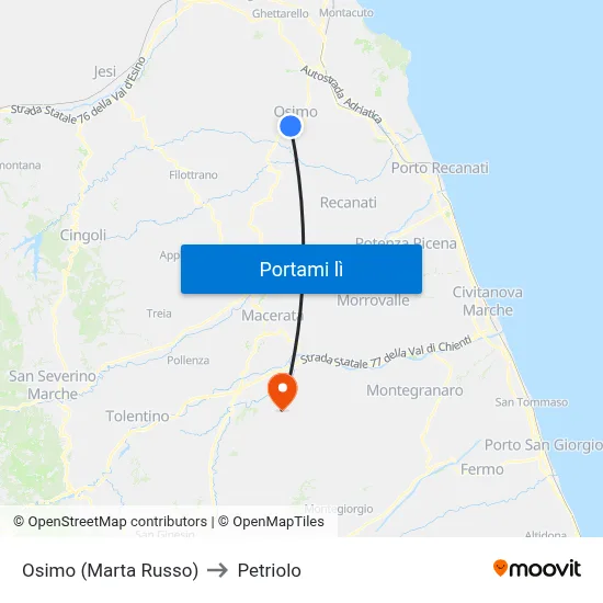 Osimo  (Marta Russo) to Petriolo map