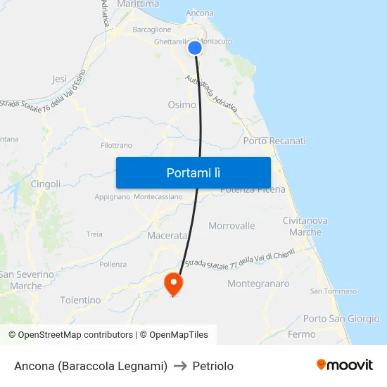 Ancona (Baraccola Legnami) to Petriolo map