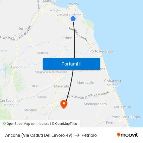 Ancona (Via Caduti Del Lavoro 49) to Petriolo map