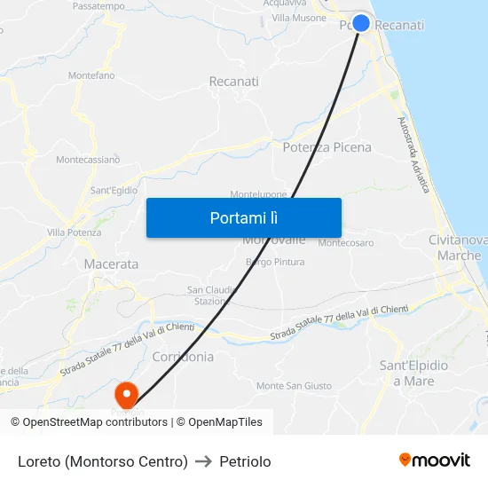Loreto (Montorso Centro) to Petriolo map