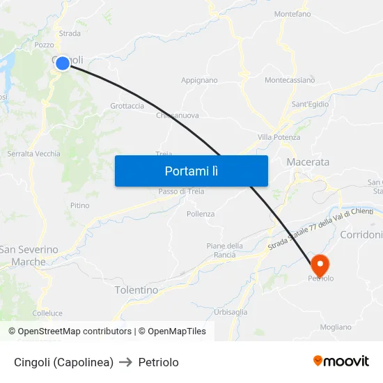 Cingoli (Capolinea) to Petriolo map