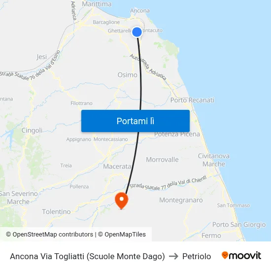Ancona  Via Togliatti (Scuole Monte Dago) to Petriolo map