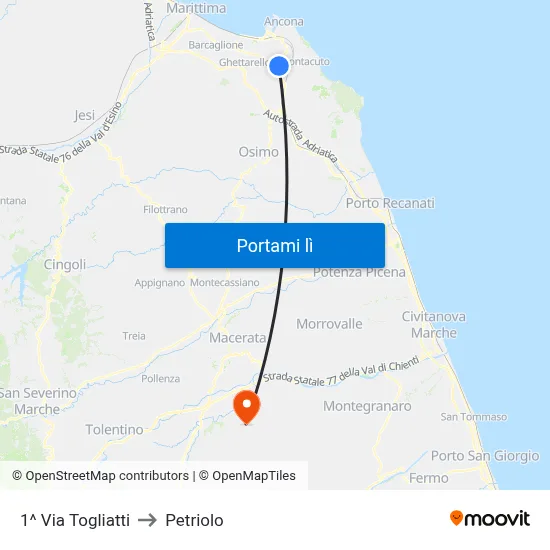 1^ Via Togliatti to Petriolo map