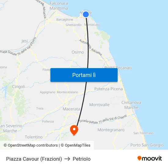Piazza Cavour (Frazioni) to Petriolo map