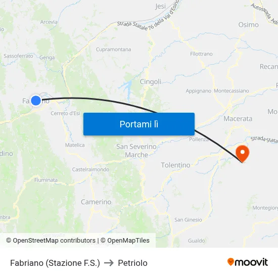 Fabriano (Stazione F.S.) to Petriolo map