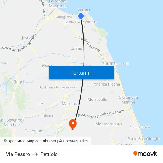 Via Pesaro to Petriolo map