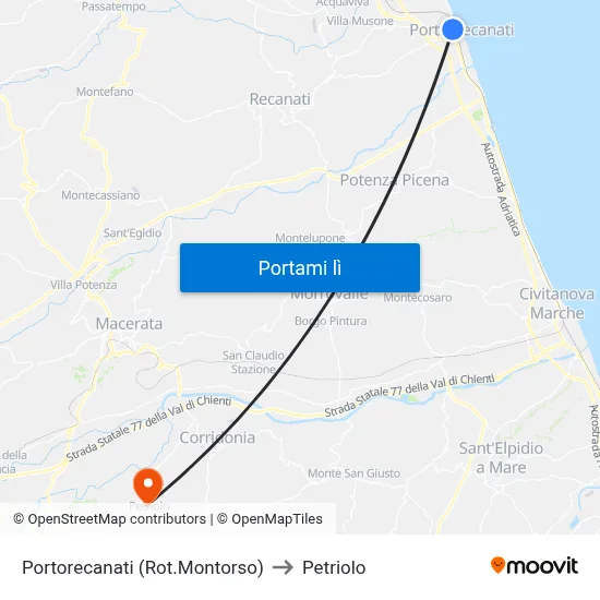 Portorecanati (Rot.Montorso) to Petriolo map